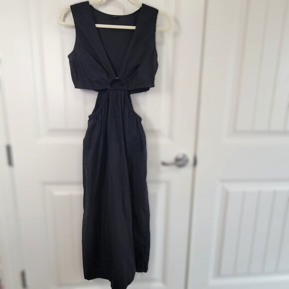 NWOT RAILS Rizo Midi Dress Size S Black Cutout Poplin Sustainable Minimalist‎ - Picture 2 of 8